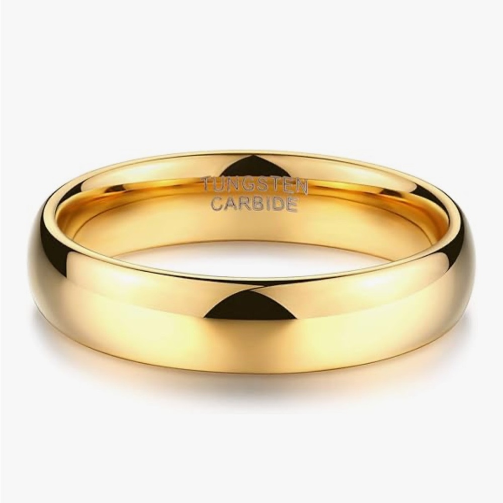 4mm 24K Gold Plated Tungsten Wedding Band Ring High Polish Dome Unisex Chunky - Picture 6 of 6